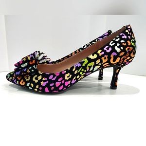 Betsy Johnson Multi-Colored Leopard Print Bow Kitten Heels
